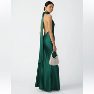 Sau Lee Penelope High-Neck Satin gown in emerald